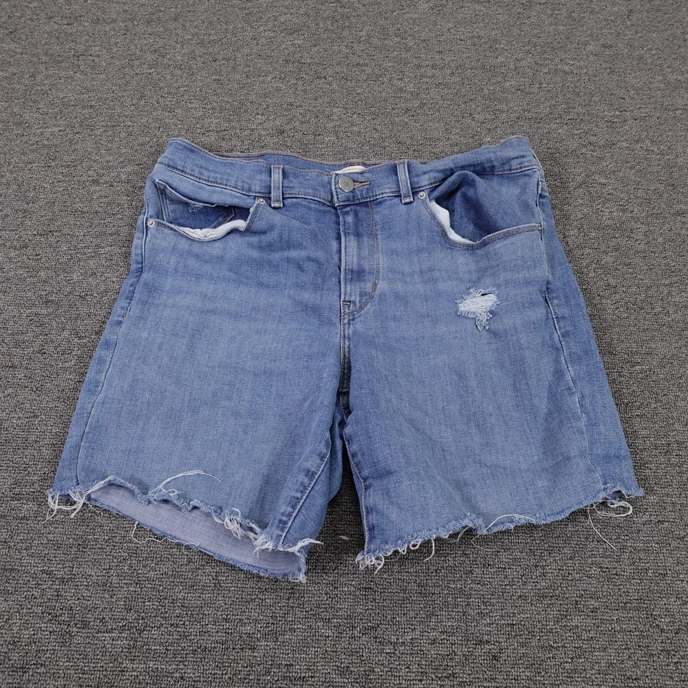 Levis Bermuda Shorts Mens 30 Blue Denim Distressed Cutoff Frayed Hem 10 Inseam